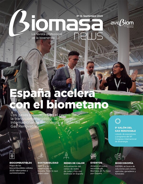 España acelera con el biometano. Portada de Biomasa News 12, septiembre 2025