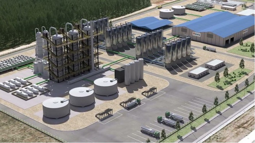 Recreación del complejo industrial de e-metanol verde proyectado por Reolum, que integrará producción de hidrógeno renovable y síntesis de e-metanol a escala industrial
